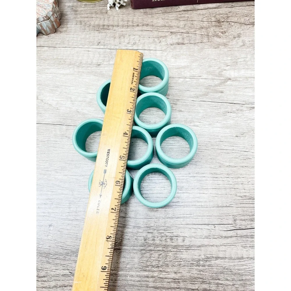 Vintage Blue-Green Napkin Rings - Retro Set of 8